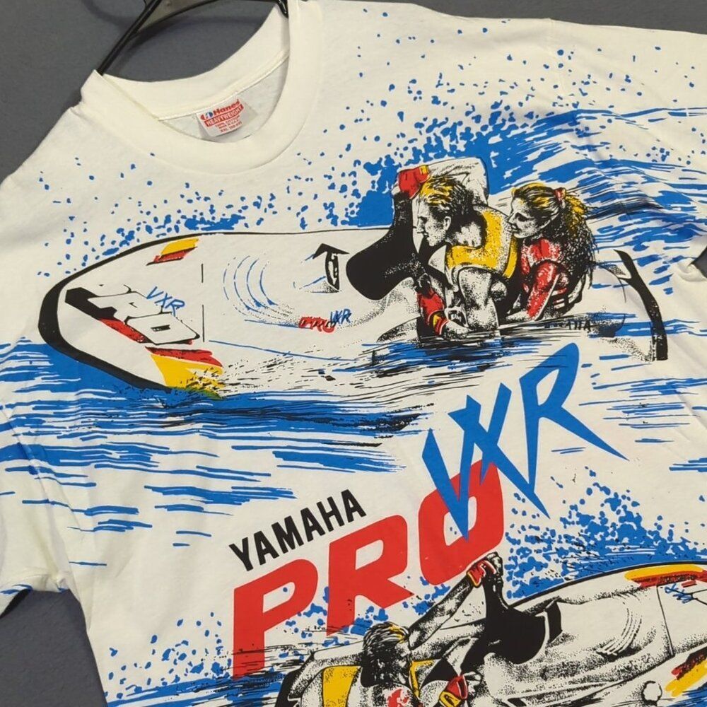 VTG Yamaha Pro WR T-Shirt Mens XXL White AOP Single Stitch Made In USA Hanes Tag